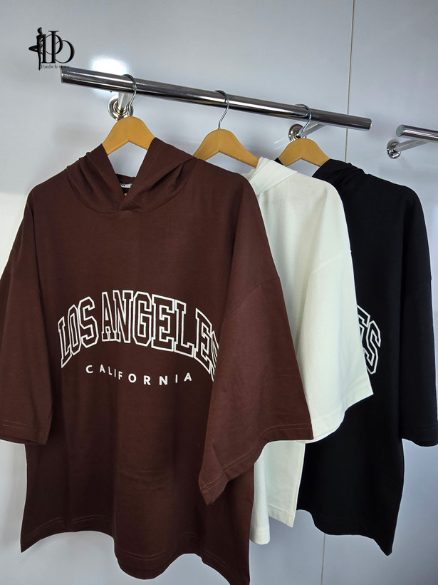 تیشرت باکسی کلاهدار LOS ANGELES برند ZARA