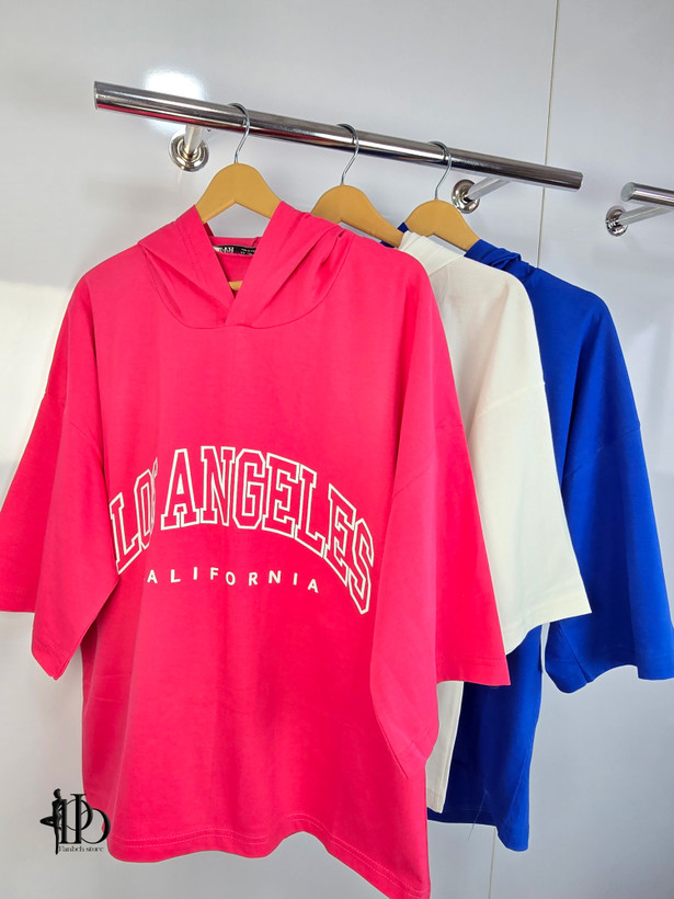تیشرت باکسی کلاهدار LOS ANGELES برند ZARA