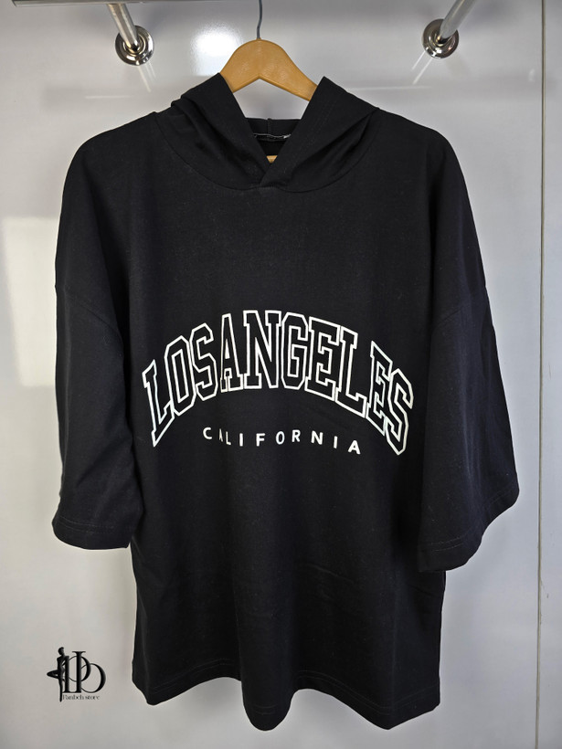 تیشرت باکسی کلاهدار LOS ANGELES برند ZARA